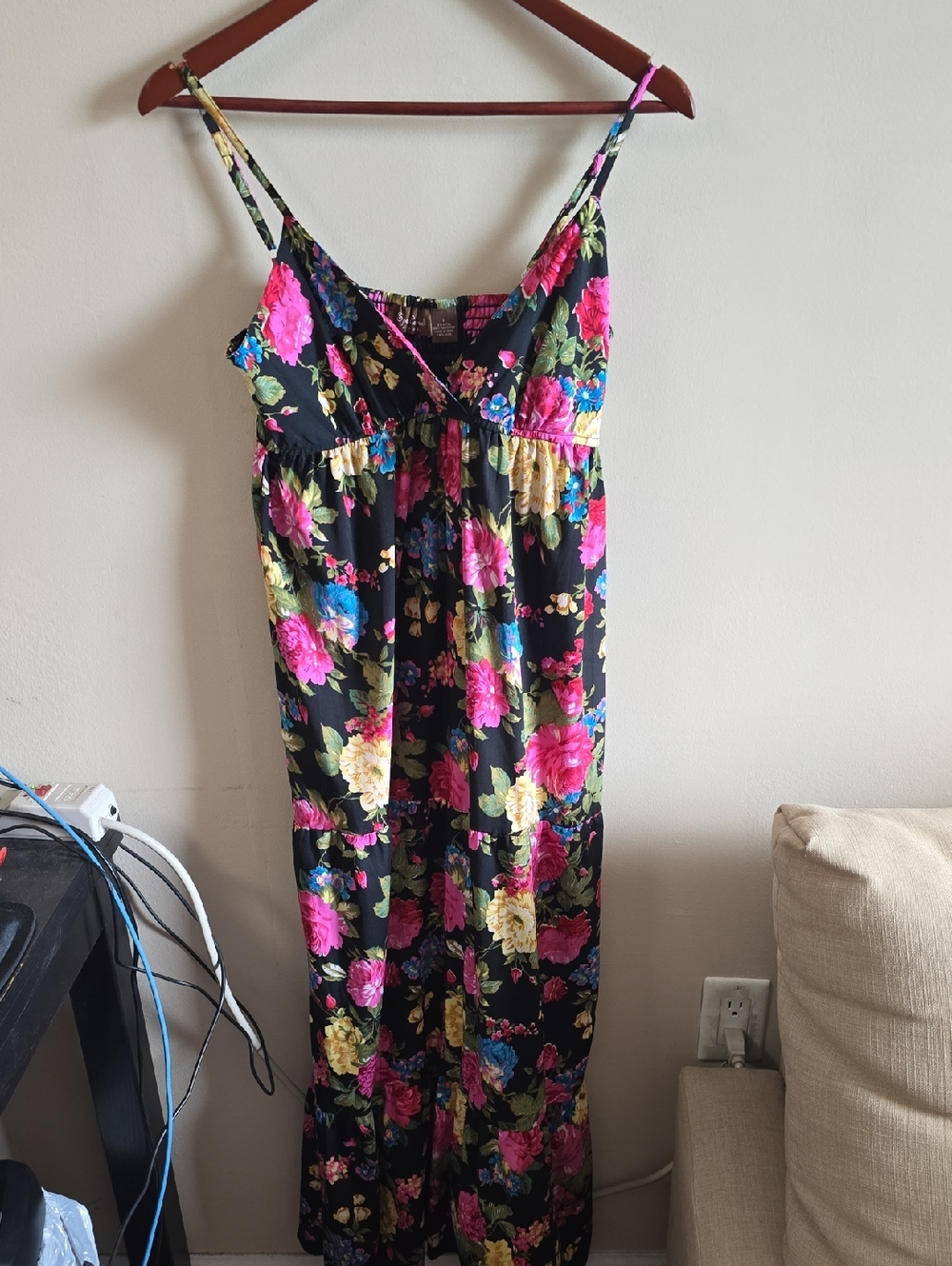 Speed Control Black Floral Maxi with Pink, Yellow & Blue Blooms